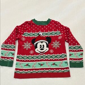 Disney Kids Red and Green Family Holiday Sweater Size 5